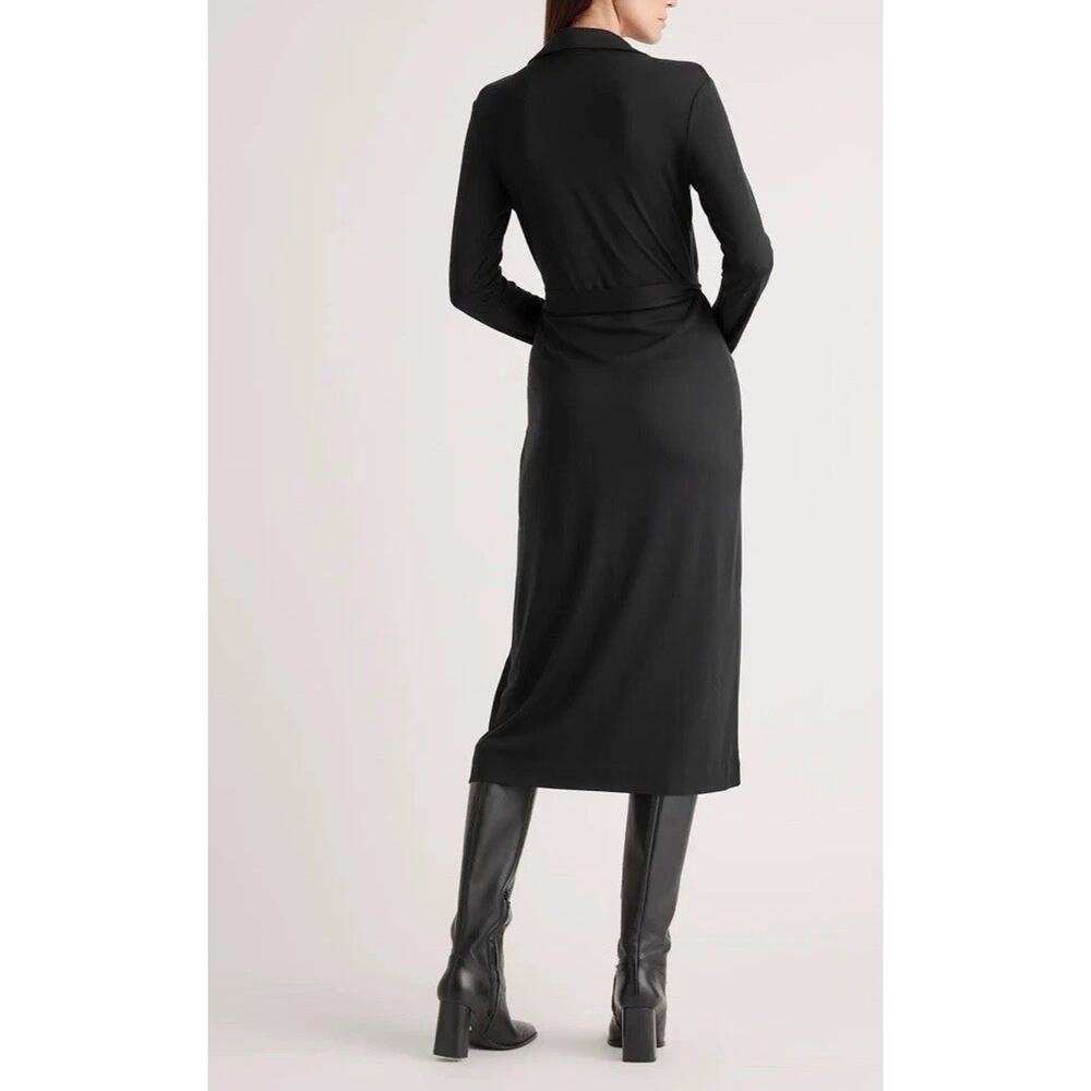NWT QUINCE 100% SILK JERSEY MIDI WRAP DRESS Size Small Black MSRP $150 - Picture 2 of 16